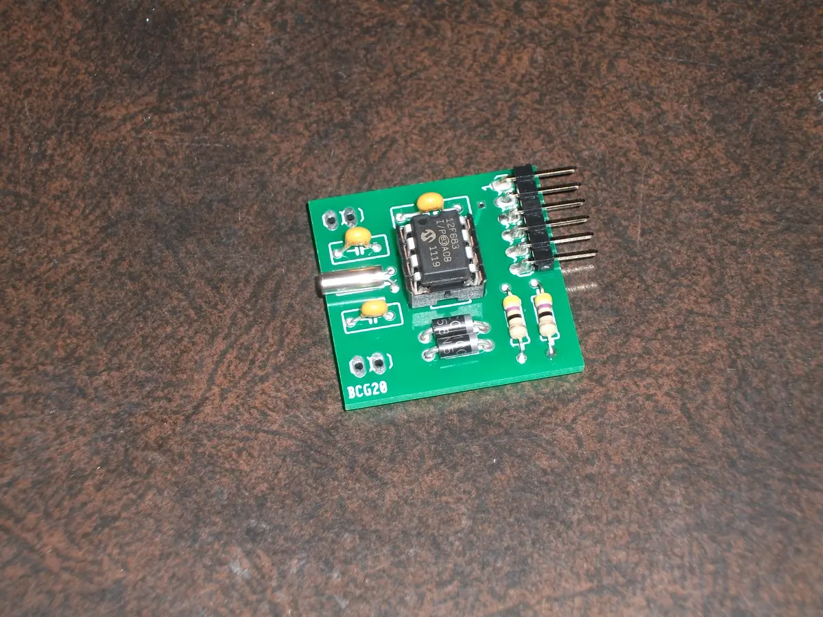 The PCB with components soldered in place